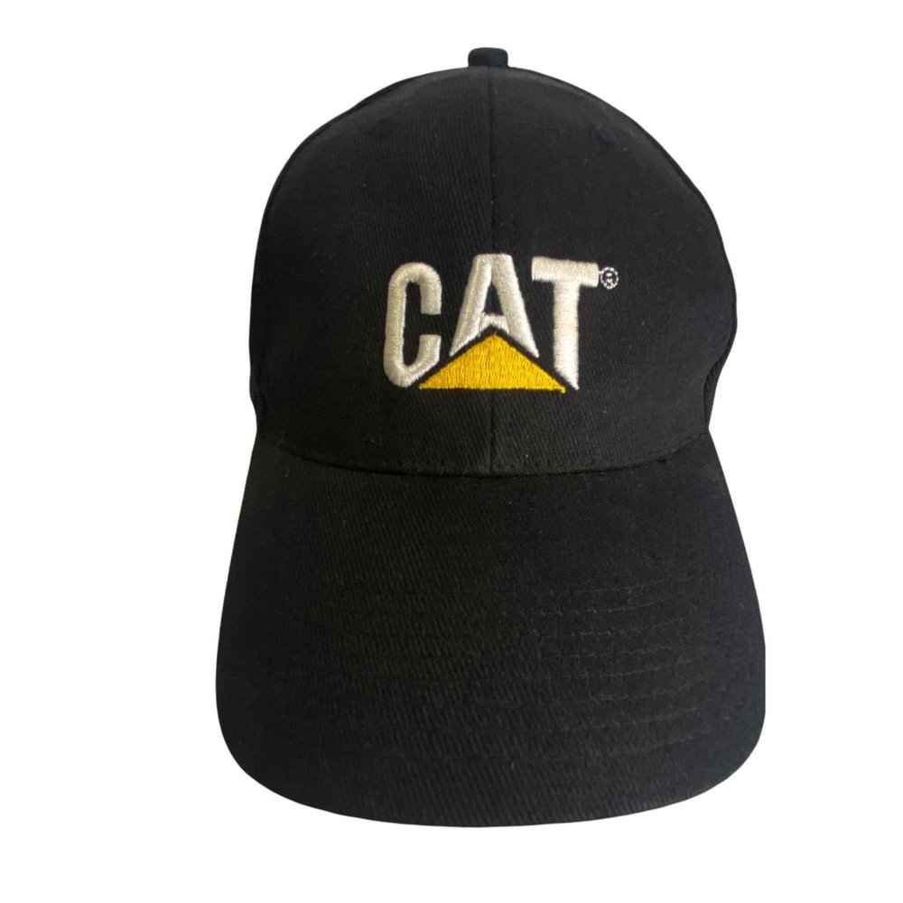 Caterpillar‎ Cat Buckle Ball Cap Hat Black Yellow Embroidered Adjustable Utility